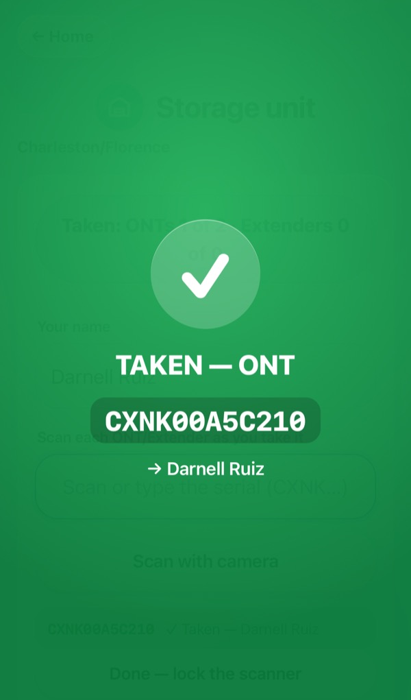 Scan each ONT and Extender as you take it