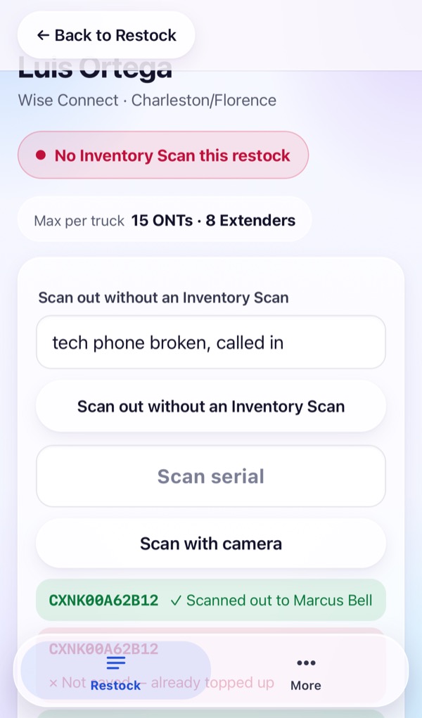 Tech has no Inventory Scan